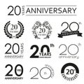 20 years anniversary icon set. 20th anniversary celebration logo. Design elements for birthday, invitation, wedding jubilee. Royalty Free Stock Photo